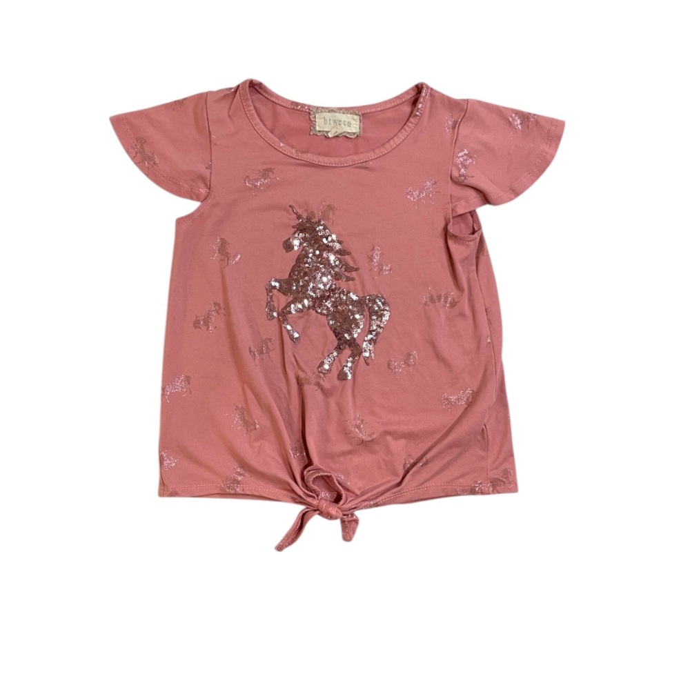 btween Pink Sequin Unicorn Kids Tee